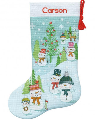 Chaussette de Noël : Bonhomme de neige et sa famille