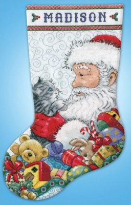 Chaussette de Noël : Père Noël et chaton