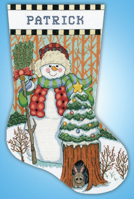 Chaussette de Noël : Bonhomme de neige en forêt