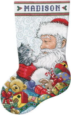 Chaussette de Noël : Père Noël et chaton