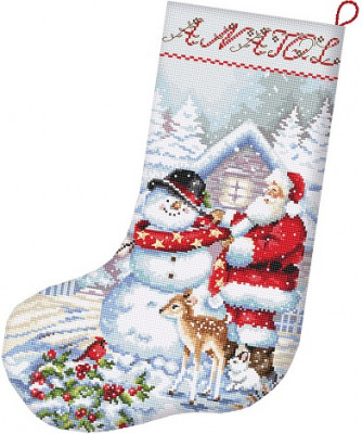Chaussette de Noël : bonhomme de neige et Père Noël